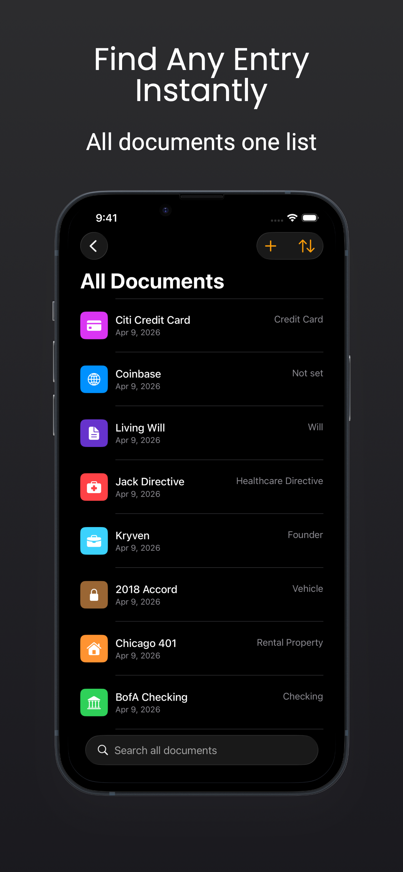 All entries list view