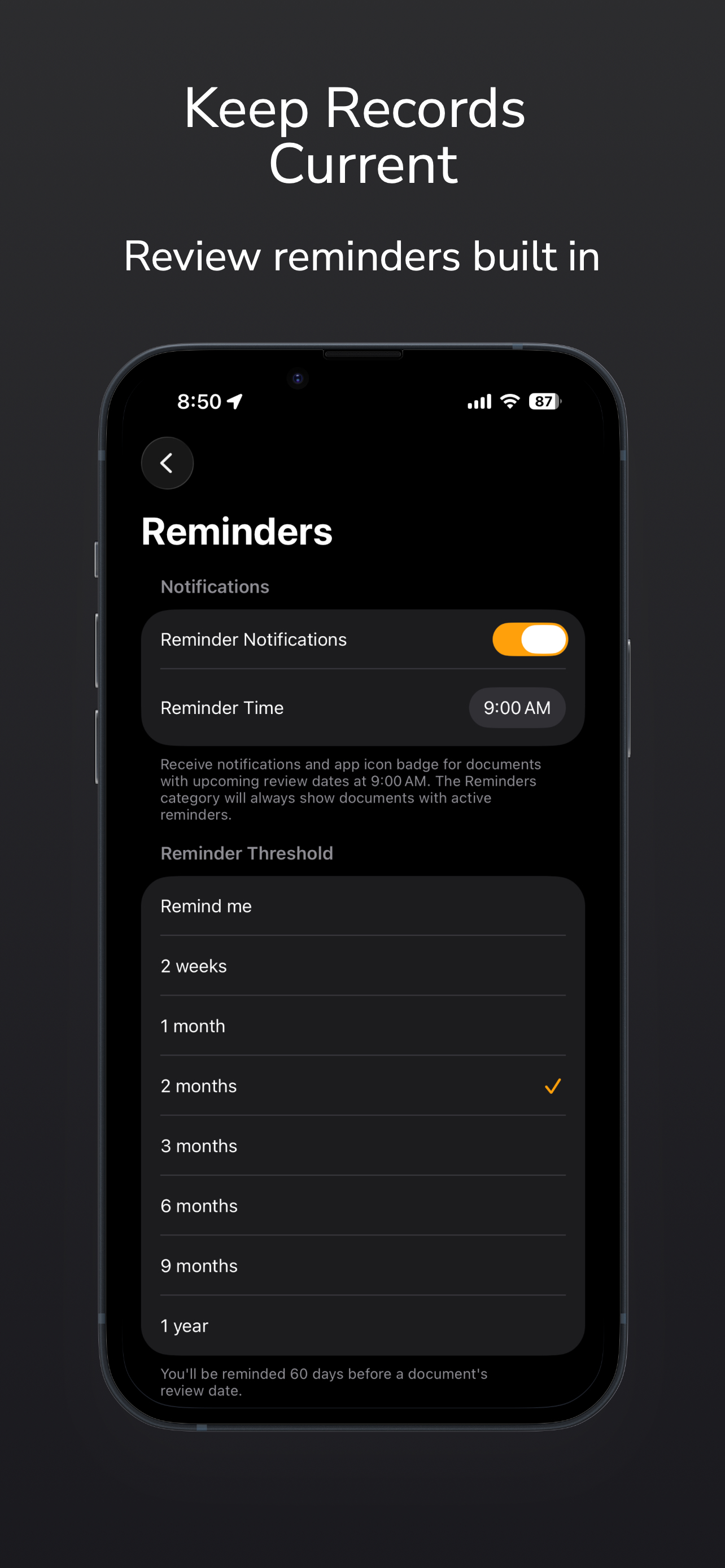 Review reminders and automated backups